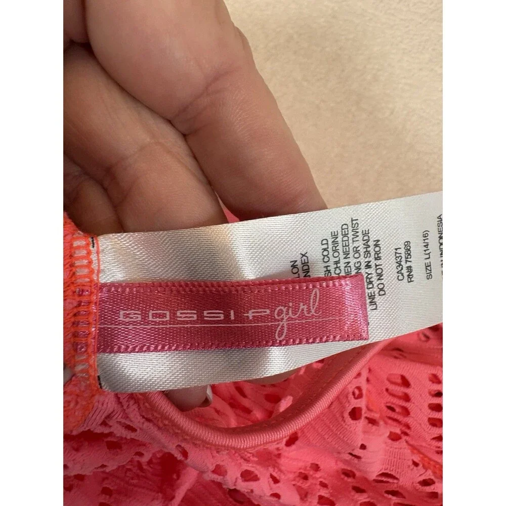 Gossip Girl L 14/16 Coral Pink Crochet Swim Cover Up Racerback Beach Dress